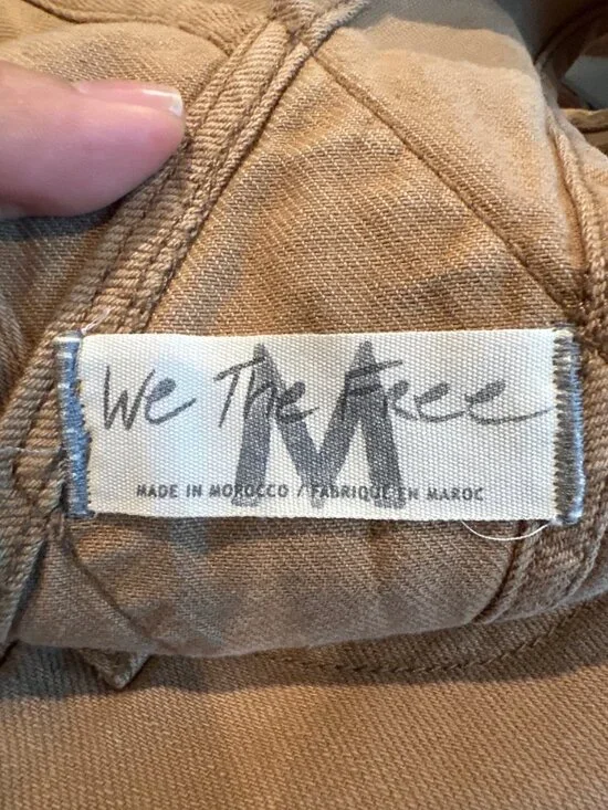 Free People We The Free Tan Medium Overalls Wide Straight Leg Utility Boho - Picture 2 of 10